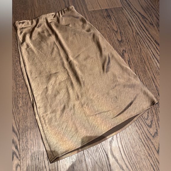 Midi Olive Satin Slip On Skirt, Size XS - Picture 1 of 3